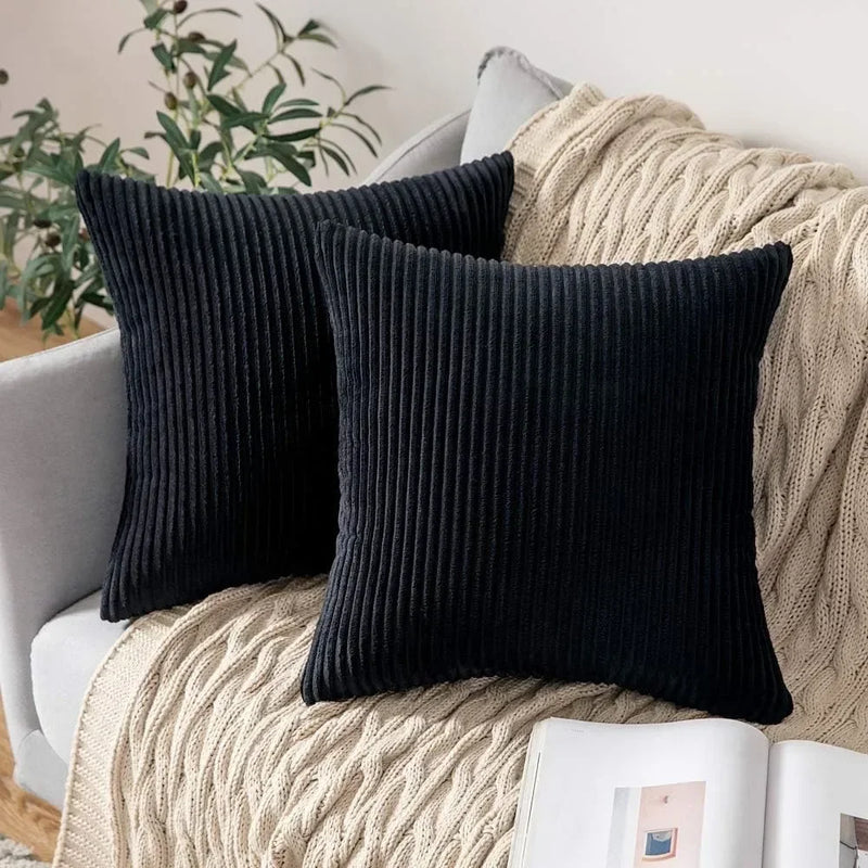 Soft Corduroy Striped 18x18 Inch Throw Pillow Covers for Winter Home Decor - Axyaa
