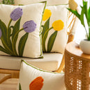 Axyaa Embroidered Tulip Throw Pillow Covers for Summer Garden Decor