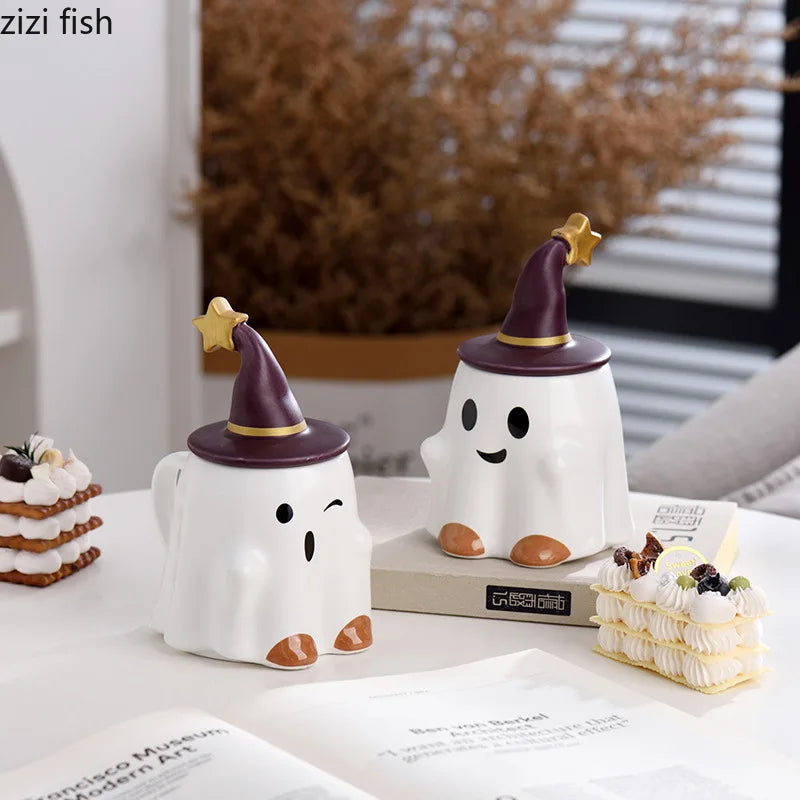 Axya Cute Ghost Ceramic Mug with Cover - Halloween Easter Gift