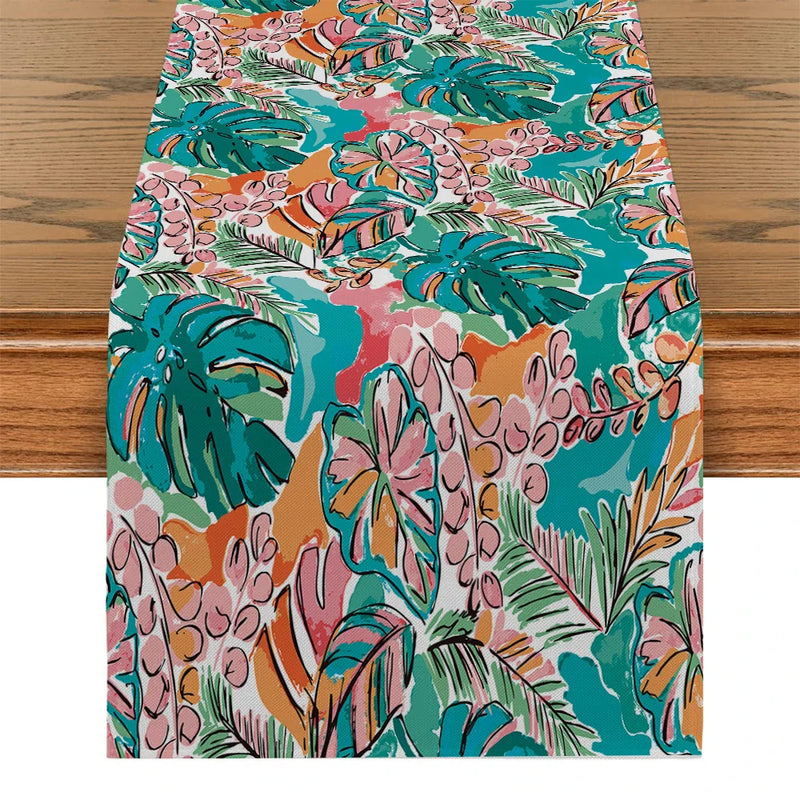 Tropical Plant Flowers Table Runners by Axyaa - Farmhouse Dining Decor Runner