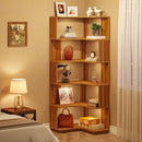 Axyaa 6 Tier Industrial Corner Bookshelf, 64.96" Tall Wood Grain Shelf with Anti-Drop Panel