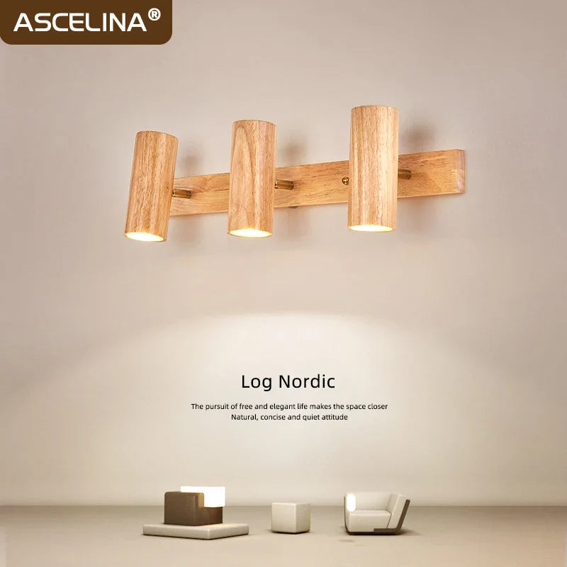 Axyaa Nordic LED Wall Lamp: Walnut Multihead Rotatable Light Fixture
