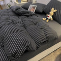 Axyaa Japanese Stripe Grid Bedding Set for Single Full Size Bed - Skin Friendly Polyester