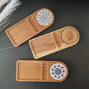 Axyaa Solid Wood Partition Tray: Stylish Tea Tray for Desserts, Snacks, and Drinks