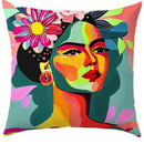 Axyaa Women Face Art Pattern Pillow Cover for Sofa, Bedroom, Car - Colorful & Artistic