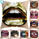 Pink Gold Lips Cushion Cover by Axyaa: Modern Nordic Diamond Painting Home Decor