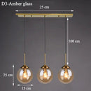 Axyaa Vintage Glass Globe Pendant Light Trio in Clear, Smoke Gray, or Amber