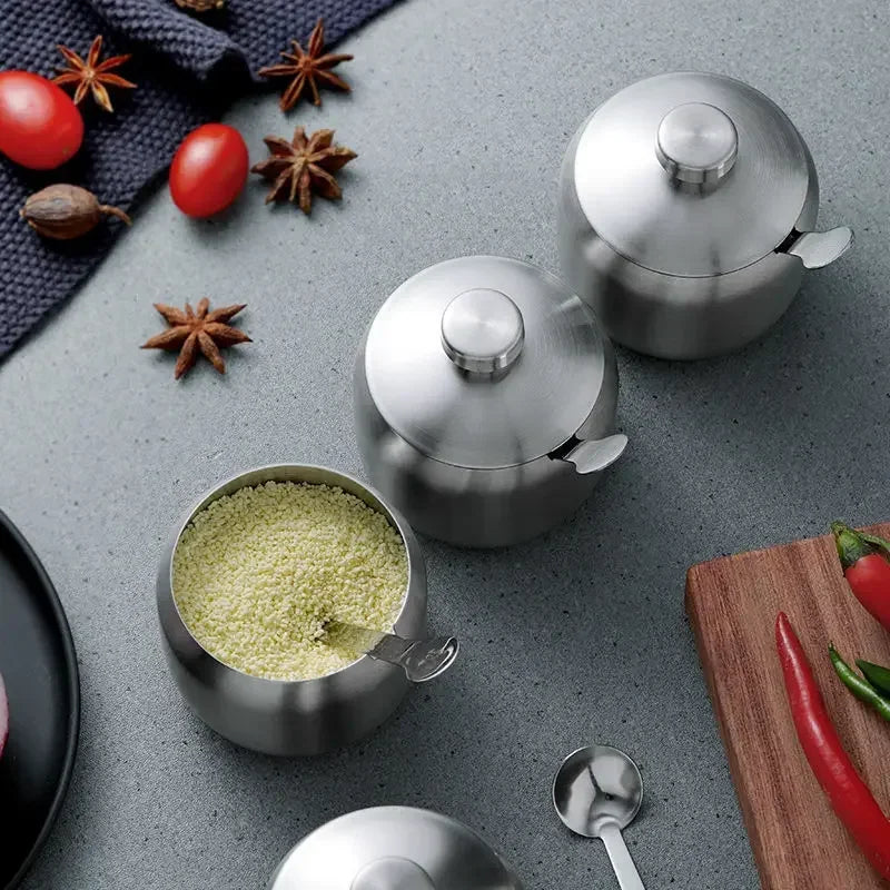 Axyaa Steel Seasoning Jars Set : Spice Container Condiment Bowls Sugar Salt Bowl