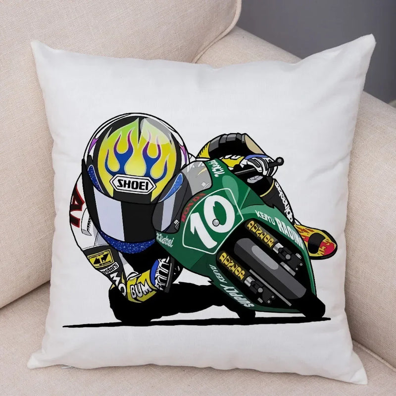 Axyaa Cartoon Sport Motorcycle Cushion Cover - Super Soft Plush Pillow Case