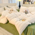 Luxury Axyaa Rabbit Fur Velvet Bedding Set, AB Side Duvet Cover, Flanne Plush Bed Sheet