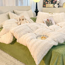 Luxury Axyaa Rabbit Fur Velvet Bedding Set, AB Side Duvet Cover, Flanne Plush Bed Sheet