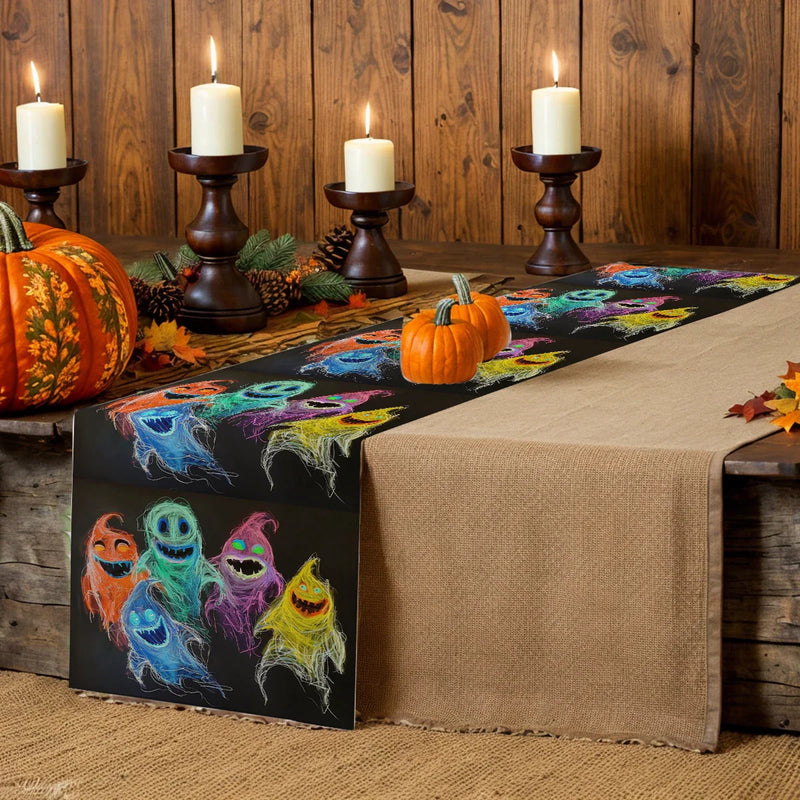 Axyaa Halloween Ghost Lines Table Runner for Home Wedding Decoration