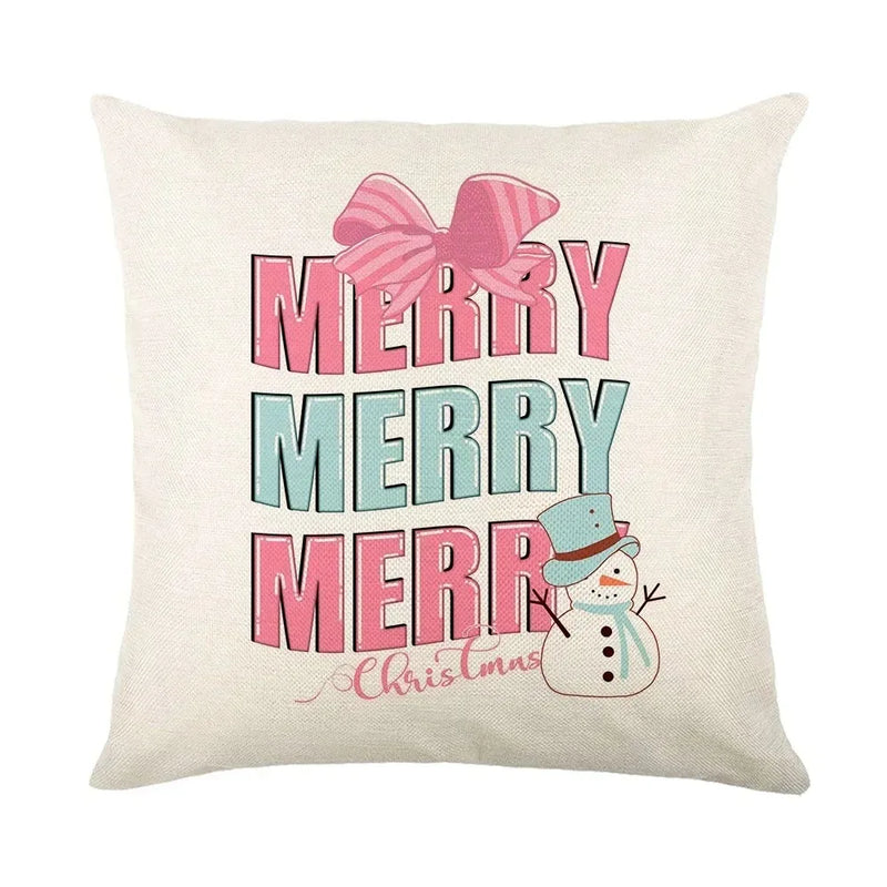 Christmas Party Pillowcase with Santa Claus & Snowman Print for Home Decoration by Axyaa.