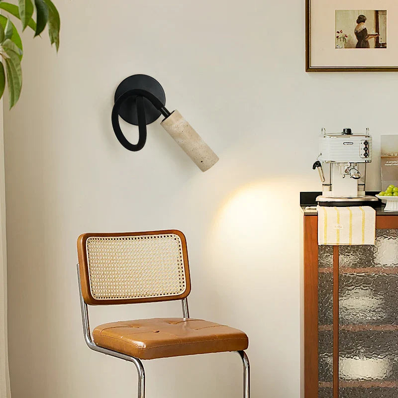 Axyaa Nordic LED Wall Lamp Bedroom Bedside Up Down Rotate Black Iron Stone Mirror Light