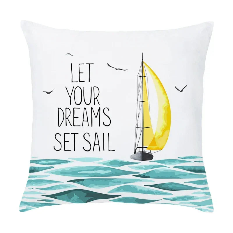 Axyaa Cartoon Sailboat Hot Air Balloon Lighthouse Cushion Cover