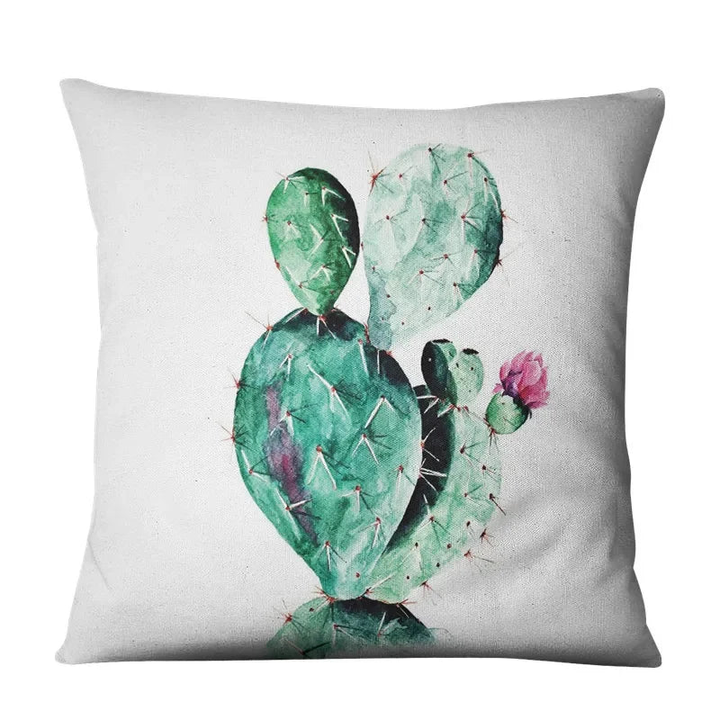 Luxurious Axyaa Succulent Cactus Flower Printed Linen Throw Pillow Case