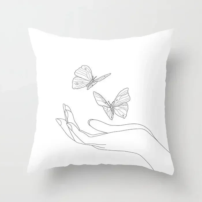 Minimalist White Pillow Cover - Axyaa Portrait Sketch Nordic Cushion