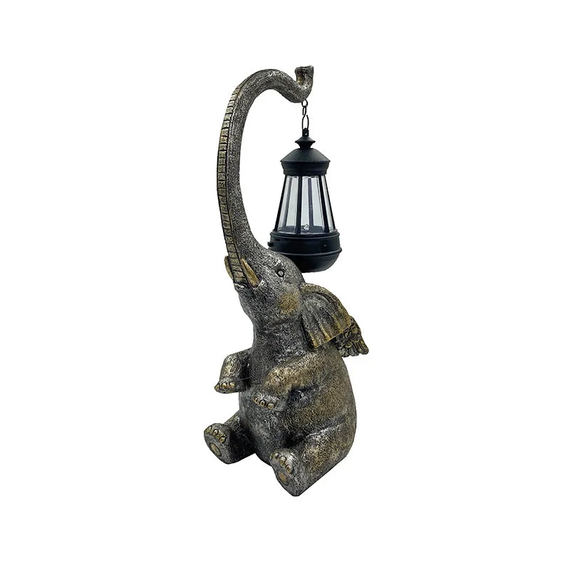 Axyaa Solar Elephant Lawn Lamp: Outdoor Resin Animal Lantern for Garden Decoration