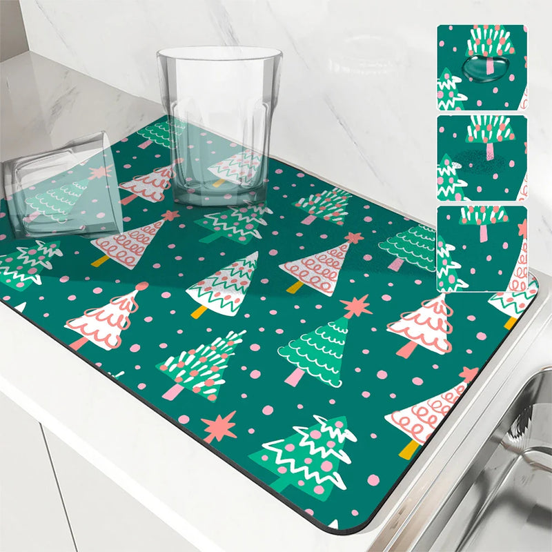 Axyaa Christmas Tree Drying Mat - Absorbent Dish Placemat