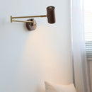 Axyaa Nordic LED Wall Light Swing Arm Copper Walnut Wood Bedroom Lamp