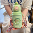 Axyaa Kids Stainless Steel Straw Water Cup - Cute Animal Doll Design
