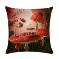 Axyaa Mushroom Fairy Tale Garden Linen Pillowcase for Sofa Seat Decor