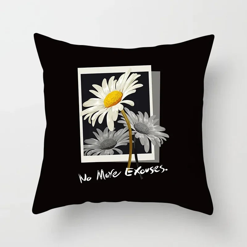 Nordic Daisy Print Pillow Cover by Axyaa - Modern Floral Cushion for Living Room