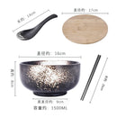 Axyaa Japanese Ceramic Noodle Bowl with Lid, Single Serving － Creative Instant Ramen Bowl