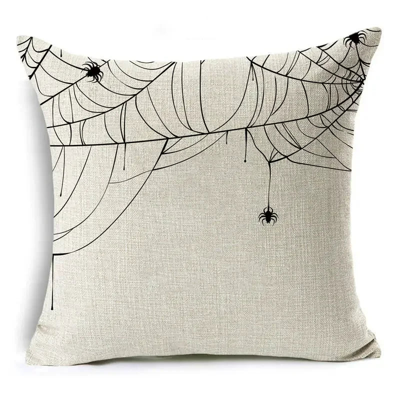 Axyaa Halloween Pattern Cushion Cover: Printed Linen Throw Pillow Case 45cm*45cm