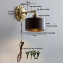 Axyaa Industrial LED Wall Sconce Lights Plug In Black Walnut Wood Vintage Style