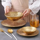 Axyaa Frosted Golden Ceramic Dinner Plate Steak Pasta Salad Dessert Bowl Molecular Cuisine Specialty Tableware.
