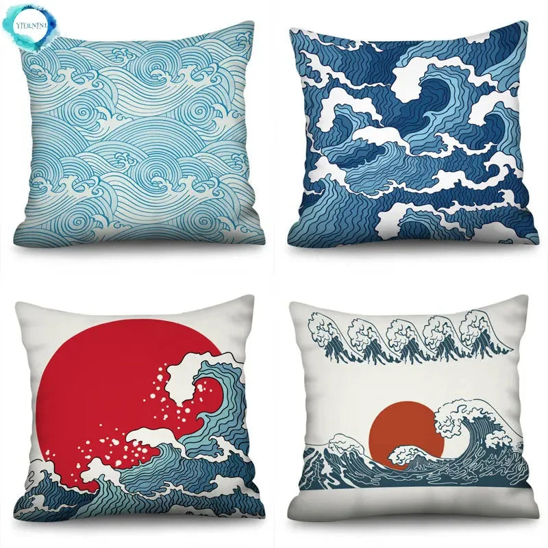 Axyaa Blue Wave Pattern Pillow Cover 45X45CM
