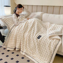 Axyaa Luxe Double Layer Faux Rabbit Fur Throw: Soft & Warm White Striped Blanket