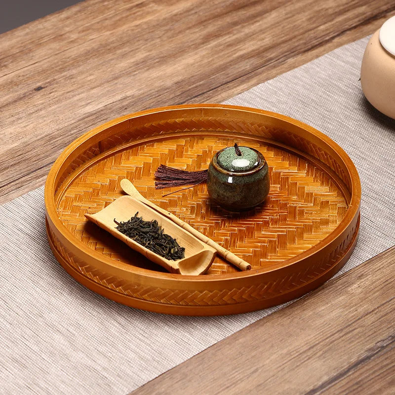 Axya Bamboo Tea Tray - Japanese Woven Dry Brewing Table Pot Storage Tray