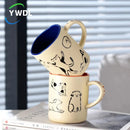 Axya 420ml Ceramic Cat & Dog Couple Mug, Microwave Safe Coffee Cup