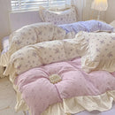 Axyaa Pink Checkered Lace Duvet Set: 1 Duvet, 2 Pillowcases, Bed Sheet.