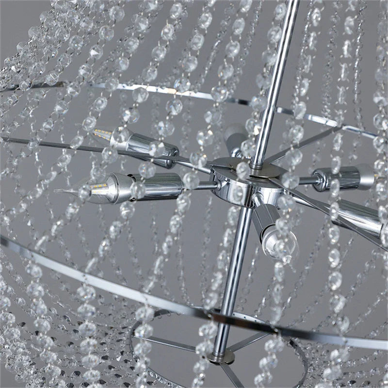 Axyaa Crystal Beads Chandelier: Modern Silver Lustre for Living Room, Kitchen, Wedding, Party