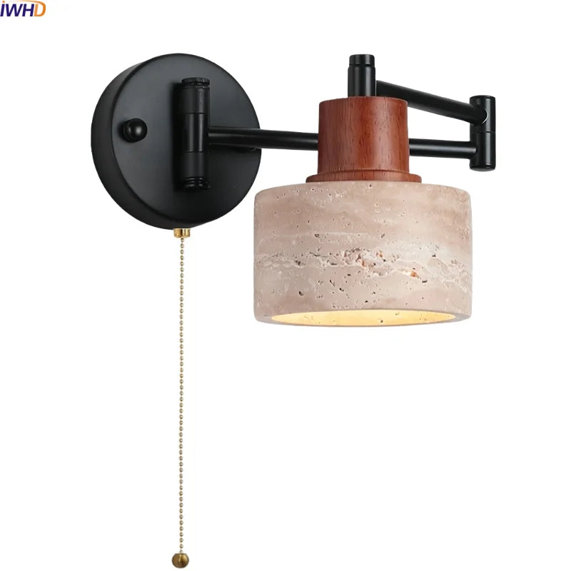 Axyaa Wabi Sabi LED Wall Lamp Sconce Black Iron Arm Yellow Travertine Stair Light