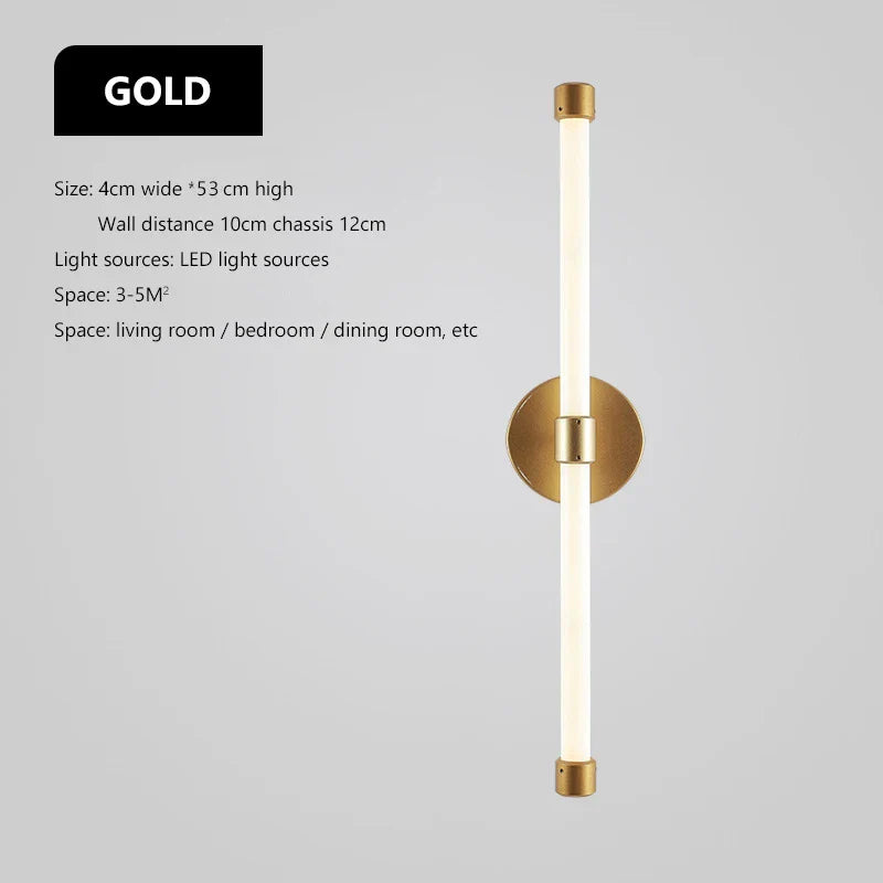 Axyaa Black Gold Iron Tube LED Wall Sconces for Living Room Bedroom Lighting