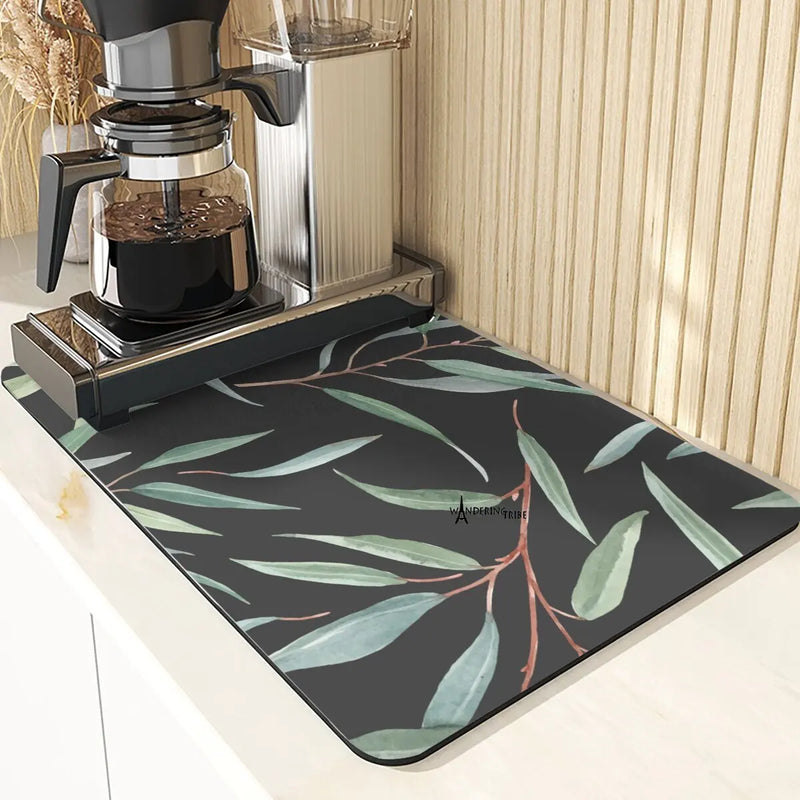 Axyaa Leaf Print Coasters & Drying Mat Set for Kitchen Essentials