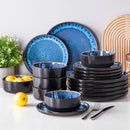 Axyaa 18/24PCS Black Ceramic Plate Sets - Mediterranean Blue Stoneware Dinner Set