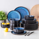 Axyaa 18/24PCS Black Ceramic Plate Sets Mediterranean Blue Dinnerware Set
