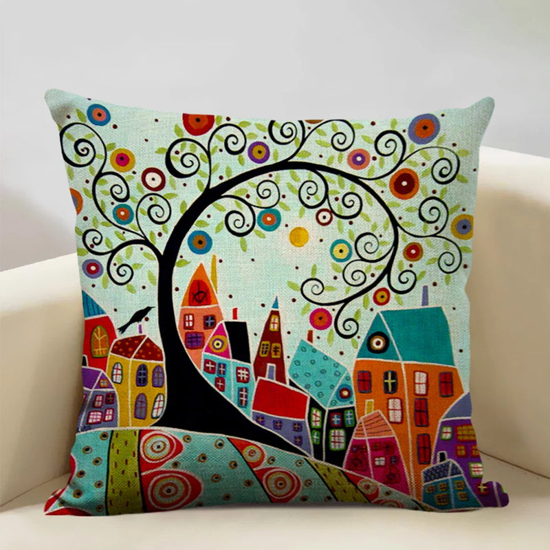 Hand-Painted Retro Country Linen Cushion Cover by Axyaa