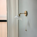 Axyaa Glass Lampshade Pull Chain LED Wall Light Fixture for Bedroom Home Indoor Lighting