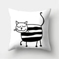 Axyaa Black & White Cat Pattern Cushion Cover for Living Room, Bedroom & Sofa