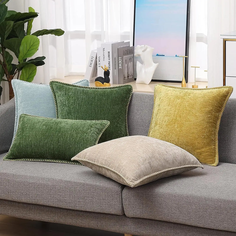 Luxurious Chenille Green Cushion Cover for Sofa Home Decor by Axyaa