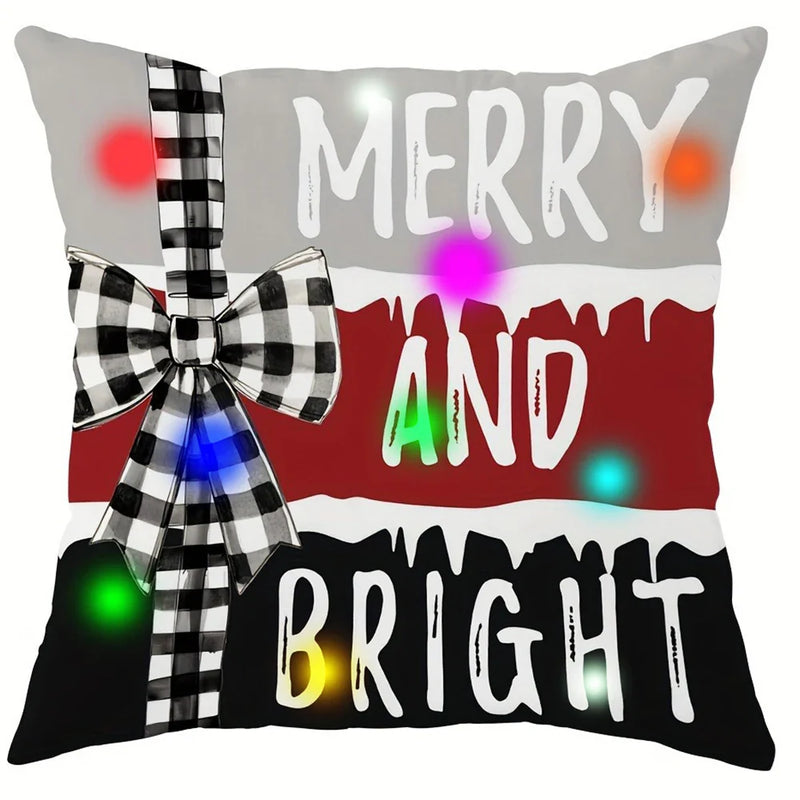 Axyaa LED Luminous Pillowcase with Santa Claus Snowman Plaid Design