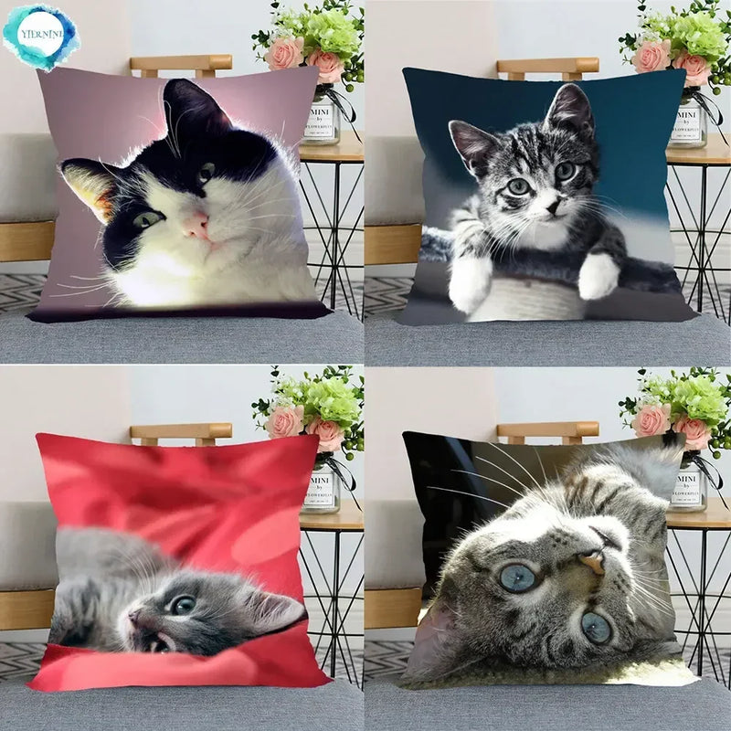 Cute Cat Print Pillowcase by Axyaa - Perfect for Home, Car, and Sofa