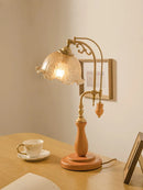 Axyaa Classic Vintage LED Table Lamp with Wood Base and Glass Shade