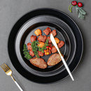 Axyaa Black Melamine Dinner Plates Set - Durable Round Dishwasher Safe BBQ Dishes